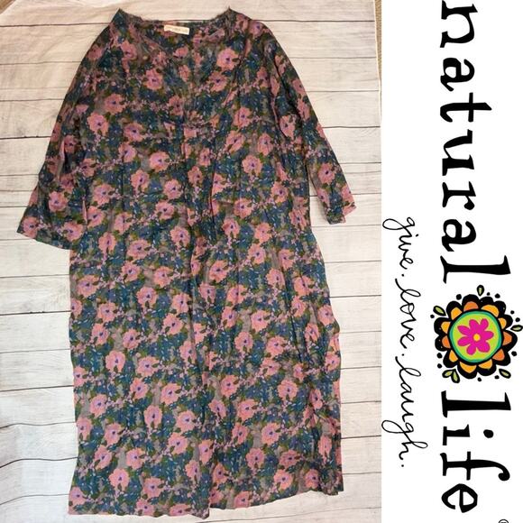 Natural Life Long Sleeve Lightweight Semi Sheer Floral Maxi Dress Pink Size L/XL - Picture 3 of 8